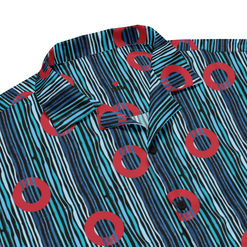 Phish Red Circle Donut Waves Button Down Shirt- Phish Mens Gift - Red Circle Donuts Shirt - PHISH RUBY Waves