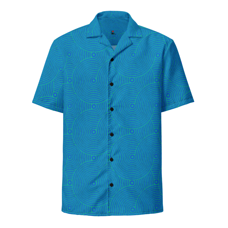 Phish Red Circle Donut Waves Button Down Shirt- Phish Mens Gift - Red Circle Donuts Shirt - PHISH TUBE TEAL