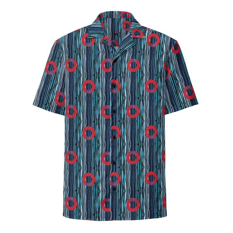 Phish Red Circle Donut Waves Button Down Shirt- Phish Mens Gift - Red Circle Donuts Shirt - PHISH RUBY Waves