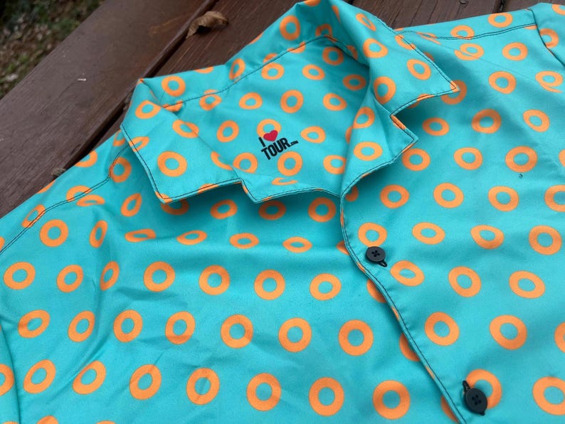 Phish Green / Orange Circle Donut Button Down Shirt- Phish Mens Gift - Red Circle Donuts Shirt - PHISH Charleston