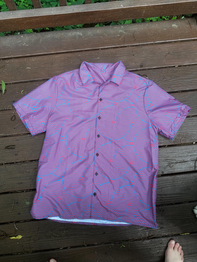 Phish Red Circle Donut Waves Button Down Shirt- Phish Mens Gift - Red Circle Donuts Shirt - PHISH TUBE