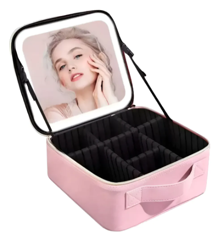 Maletín organizador de maquillaje con espejo LED