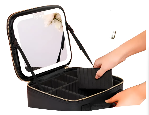 Maletín organizador de maquillaje con espejo LED