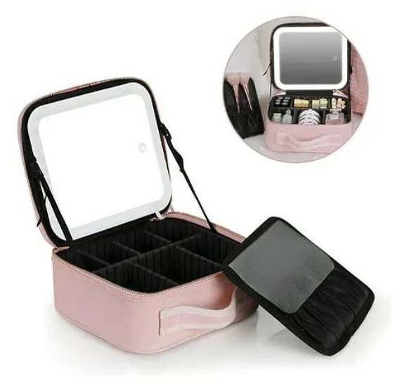 Maletín organizador de maquillaje con espejo LED
