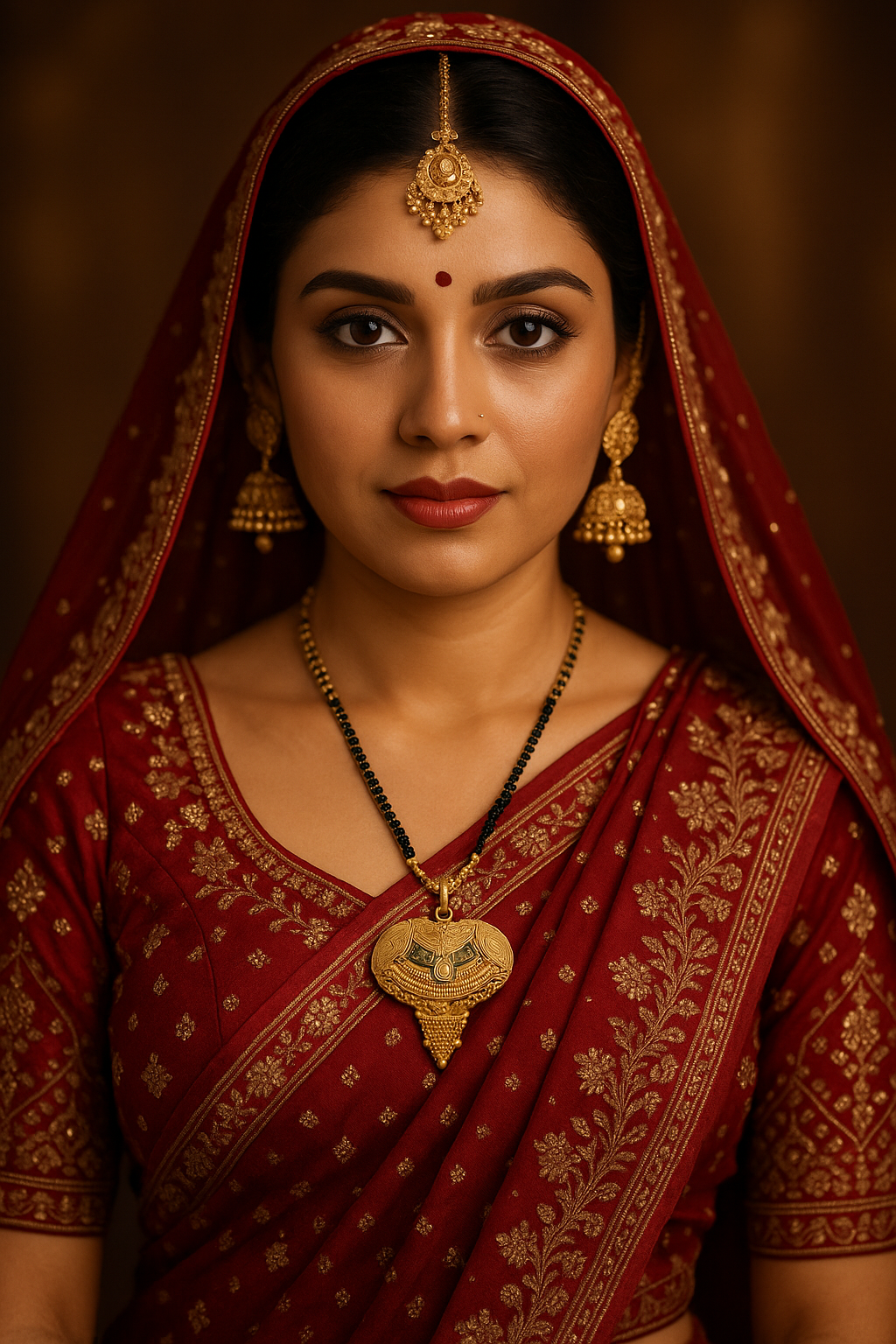 Traditional Red Saree with Gold Embroidery