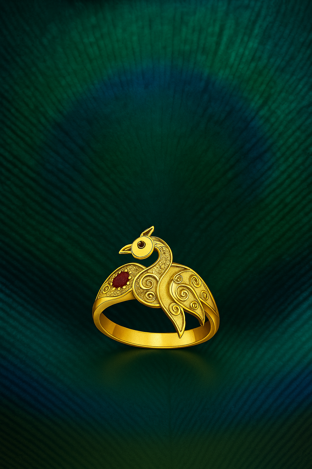 Peacock Design Gold Ring