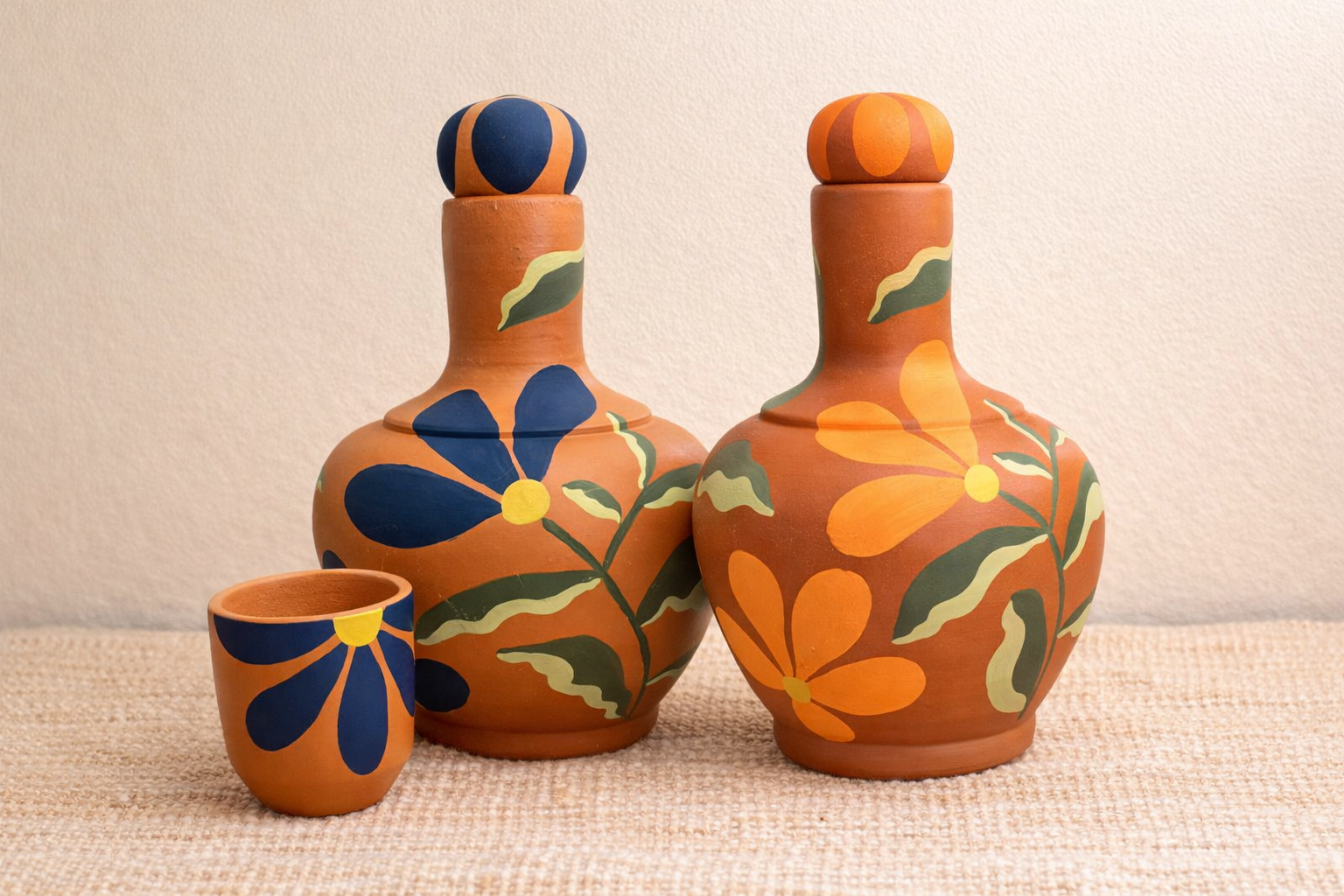 Moringa de barro pintada a mão