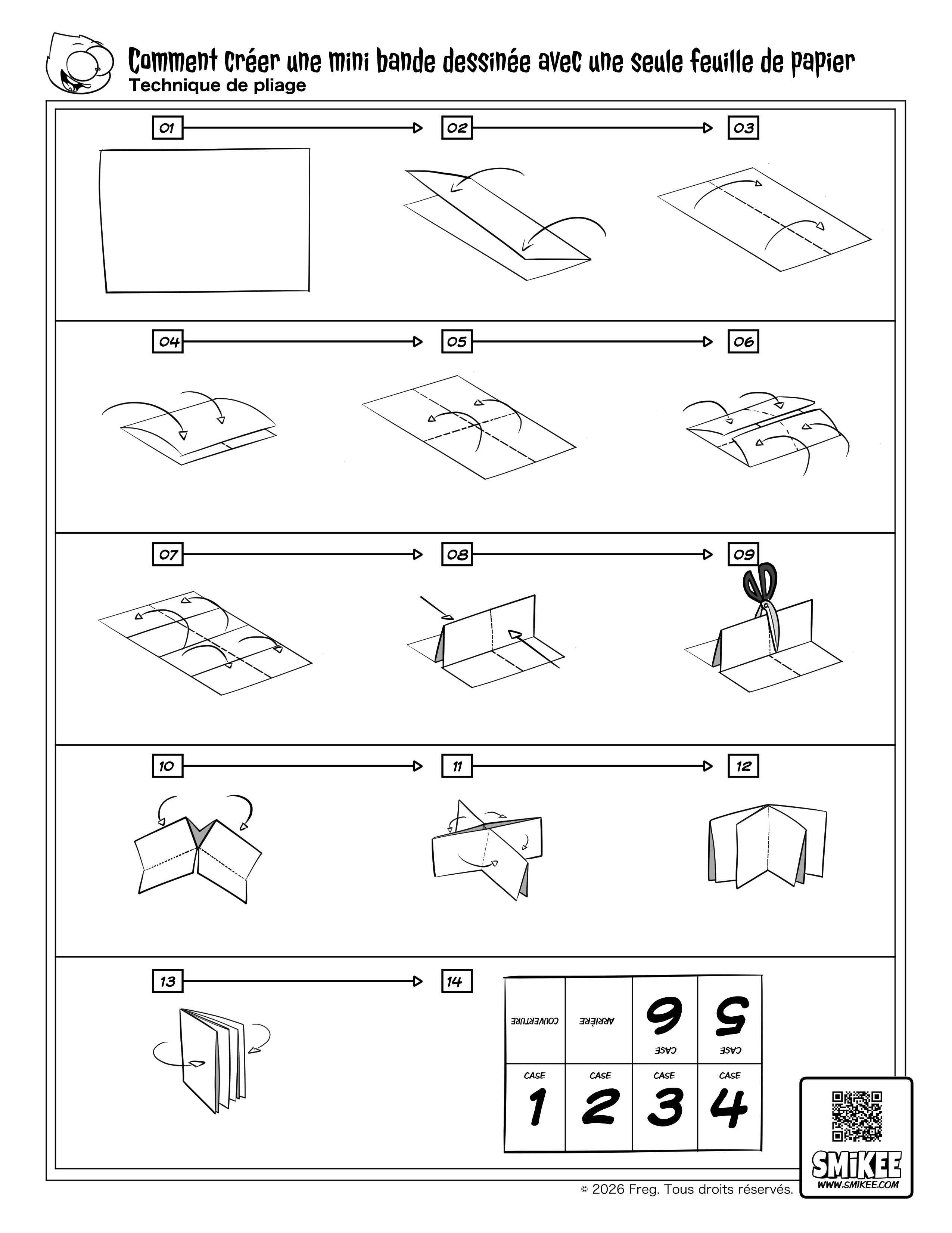 Feuille de pliage pour créer une mini BD Smikee