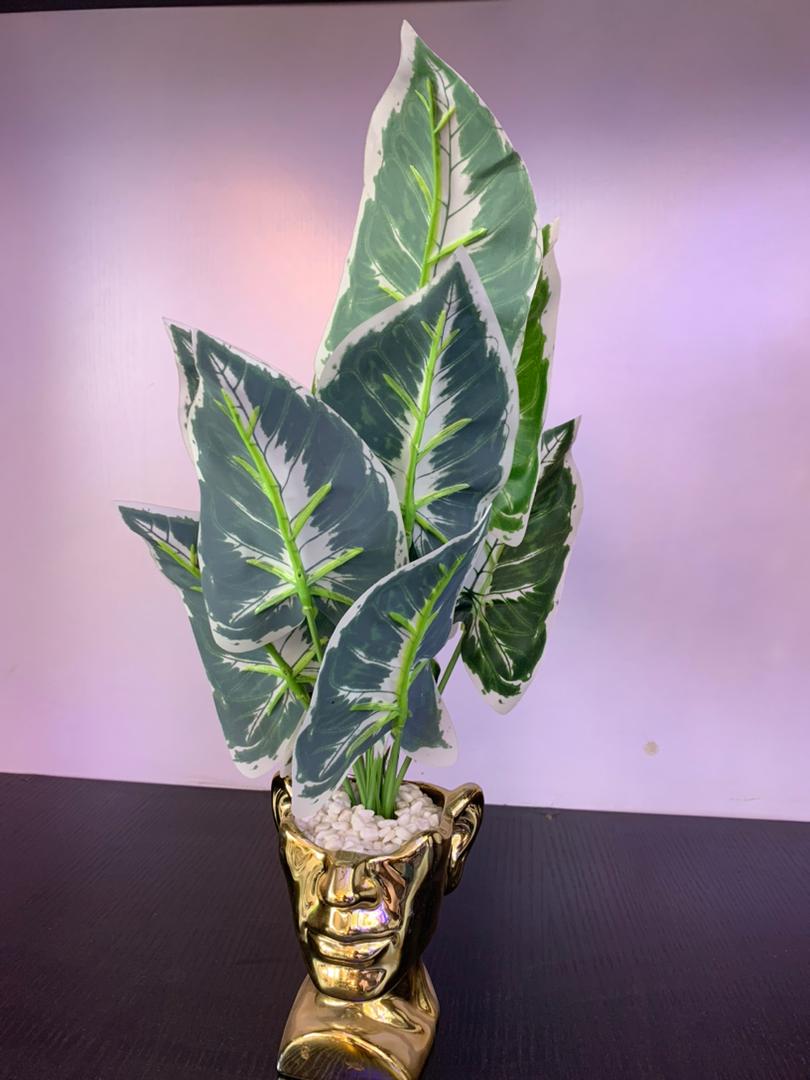 Decorative Artificial Plant in Gold Face Vase