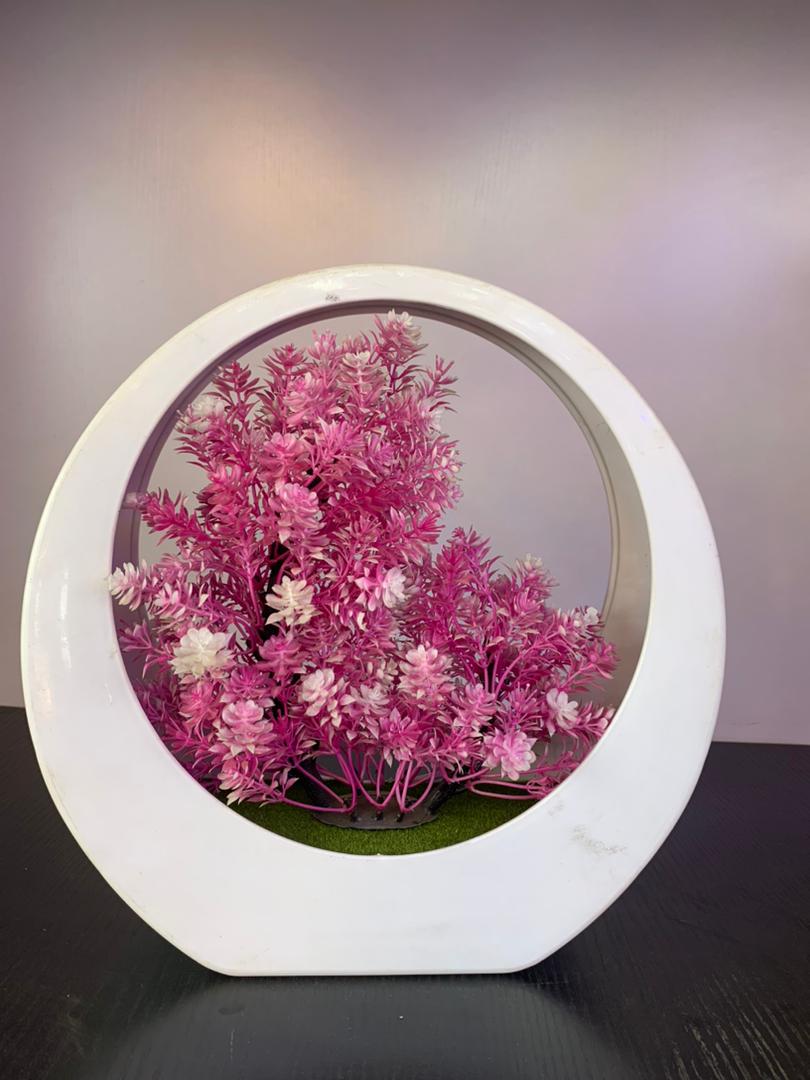 Modern Circular Vase with Artificial Pink Flowers