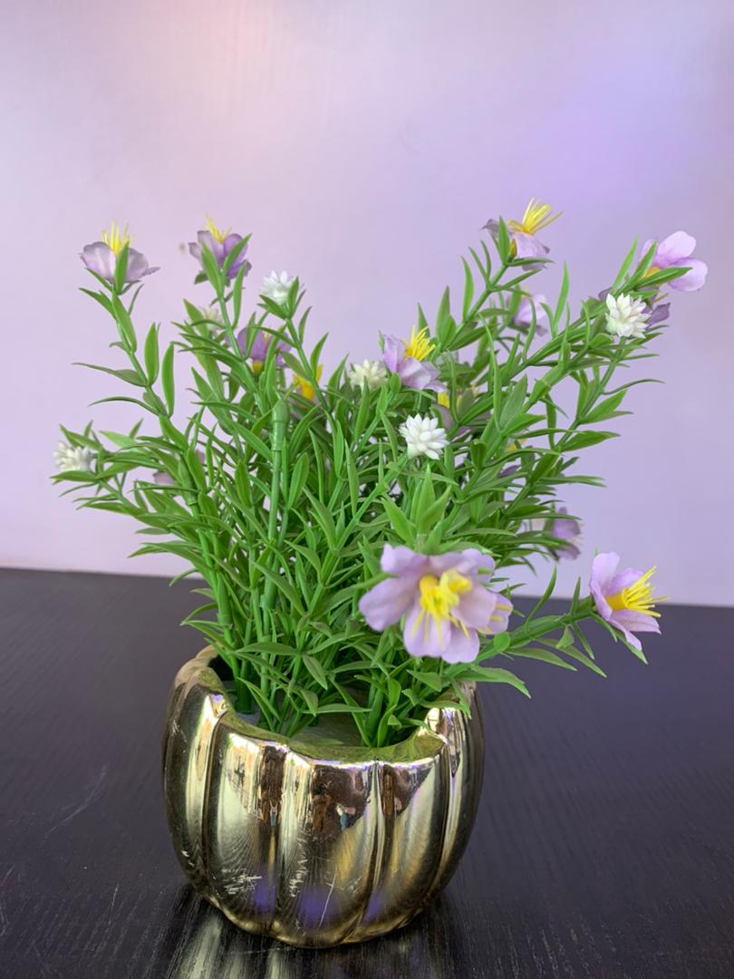 Artificial Flower Arrangement in Gold Vase
