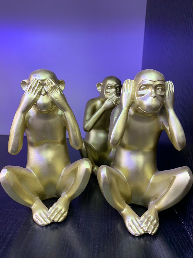 Gold Three Wise Monkeys Sculpture Set