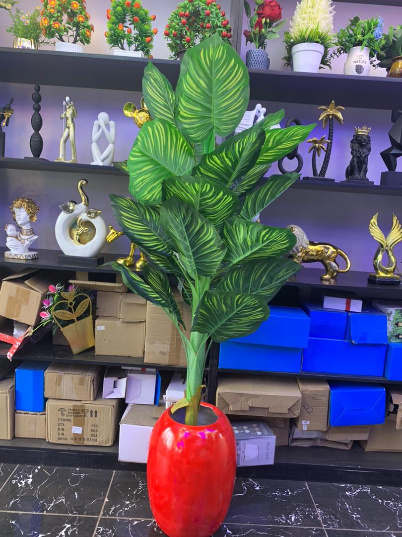 Artificial Potted Plant with Red Vase