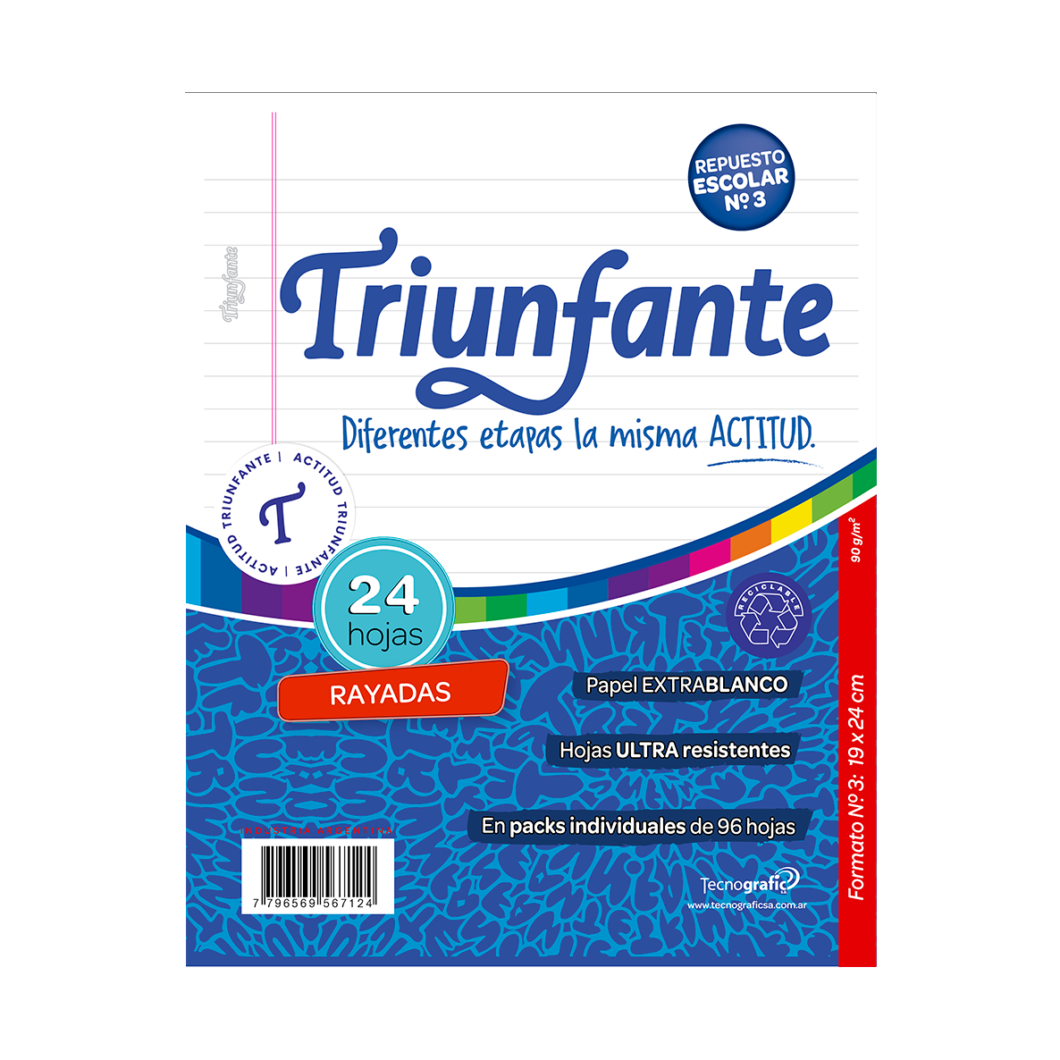 Triunfante repuesto escolar N˚3 24hojas