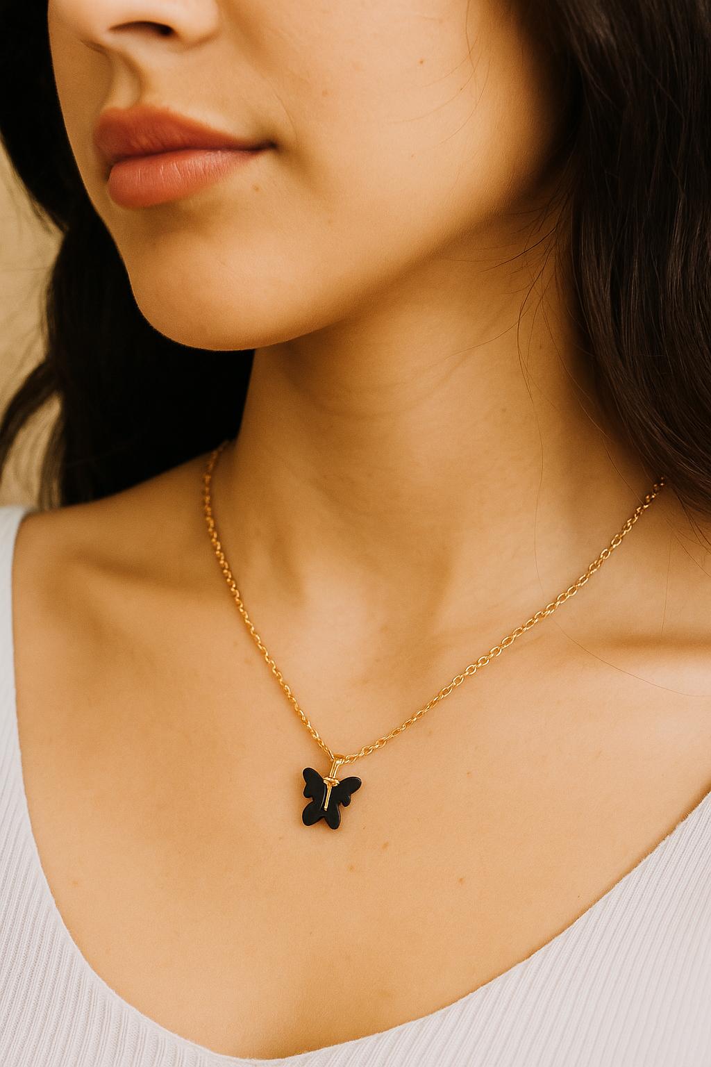Black Butterfly Pendant Necklace