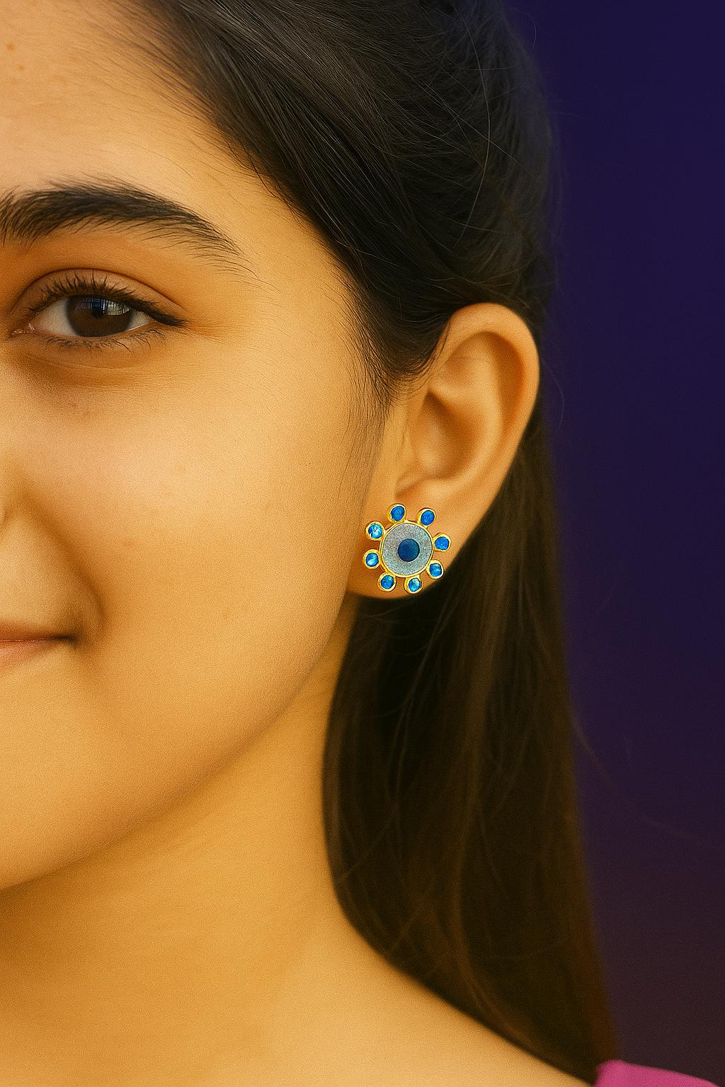 Blue Stone Stud Earrings