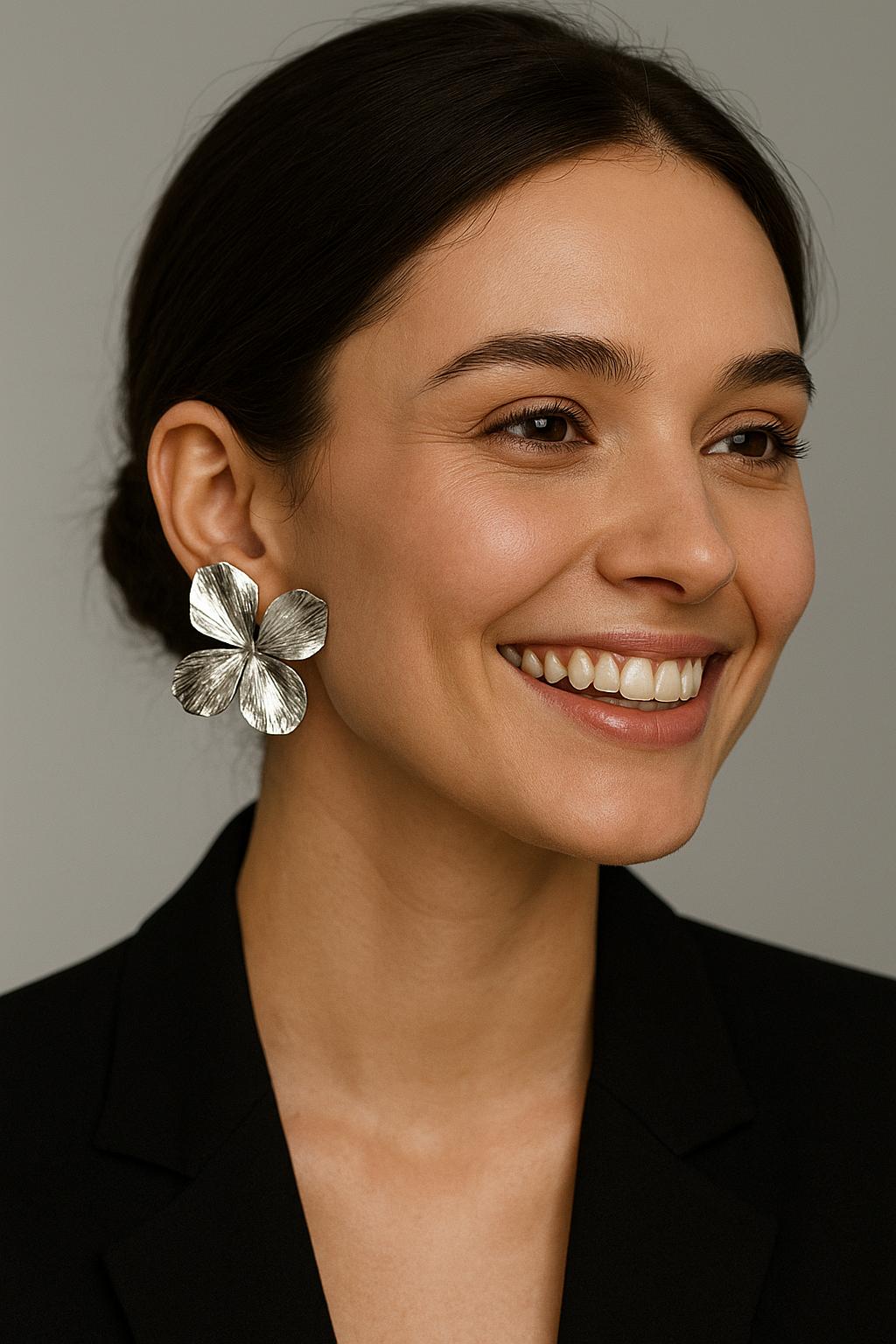 Silver Floral Statement Earrings