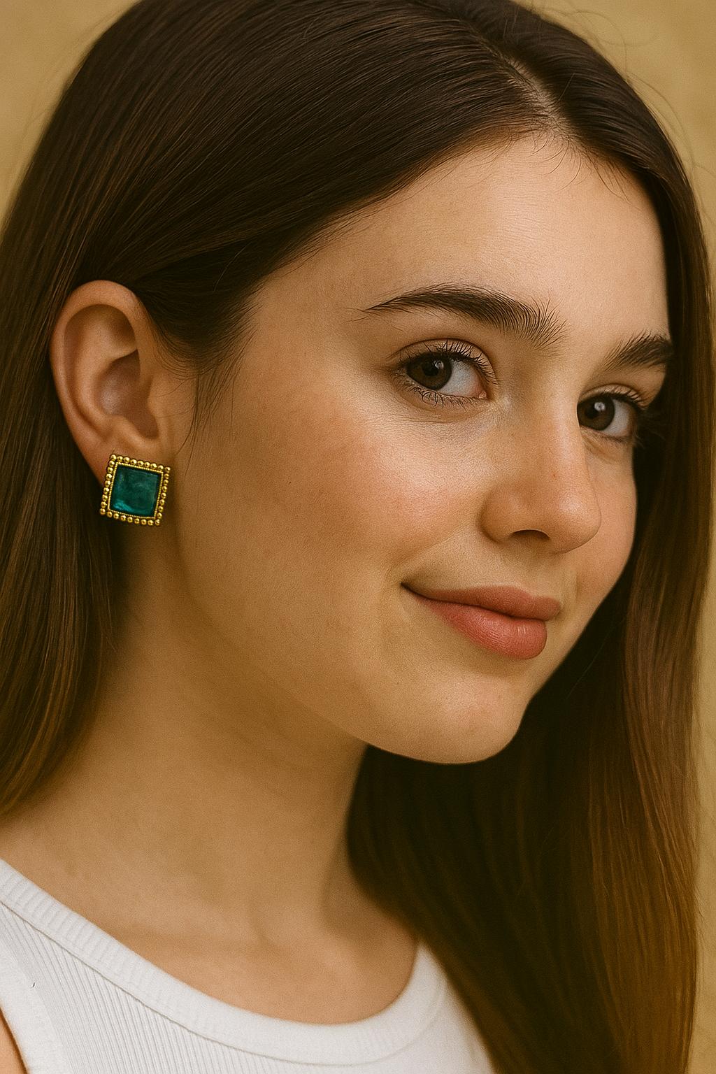Emerald Square Stud Earrings
