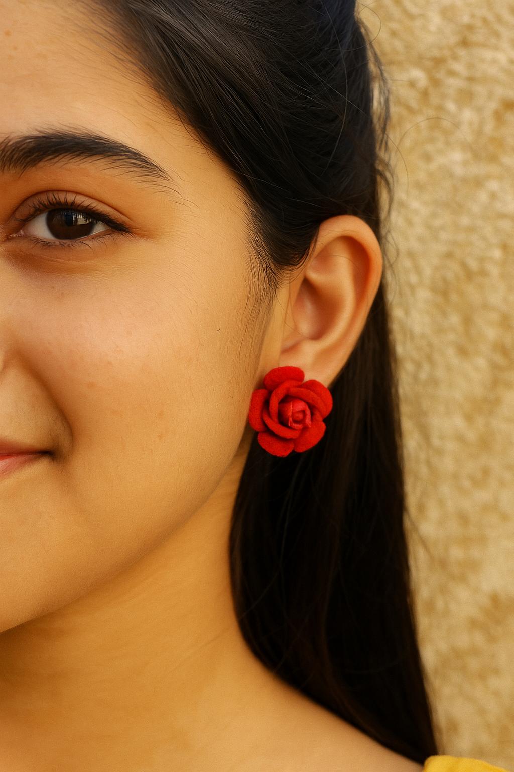 Red Rose Stud Earring