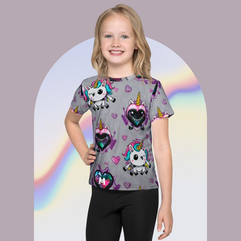 Camiseta all over print kids UNICORNIOS DE CORAZON 1