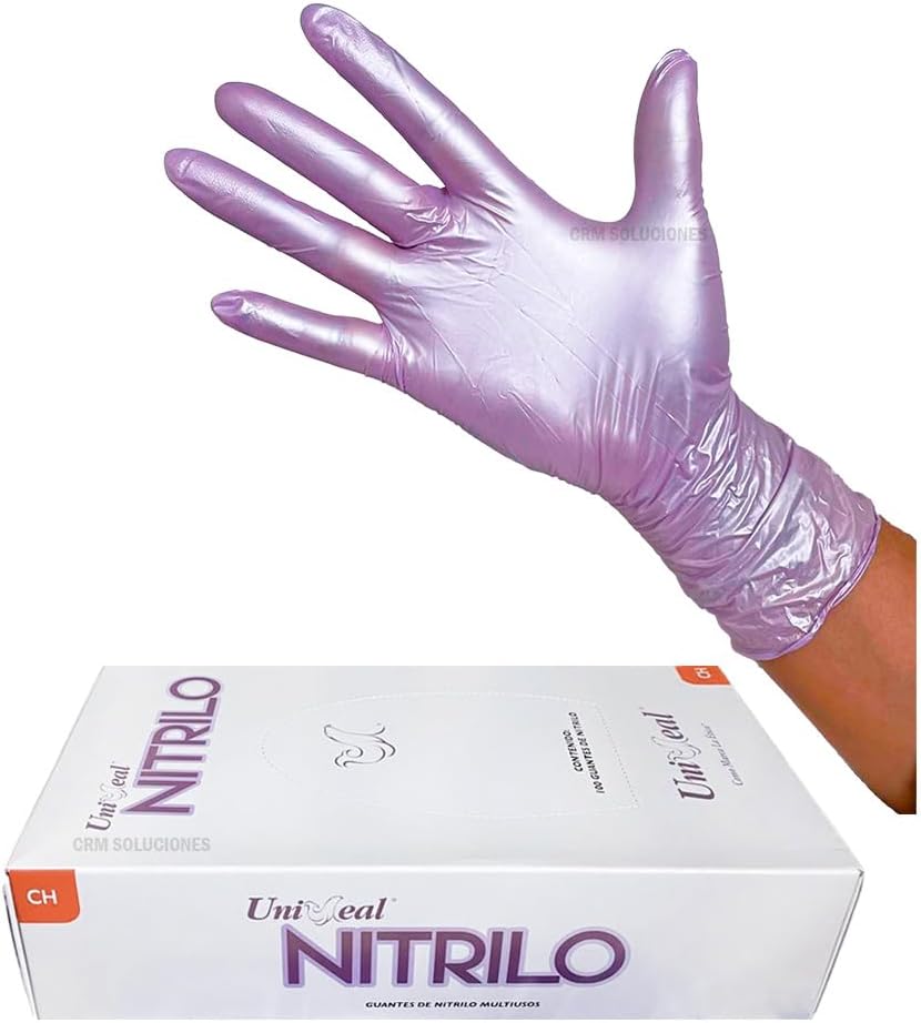 Guantes de nitrilo Metalizado Lila 100pz UNISEAL