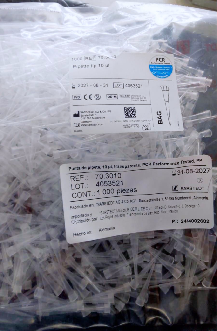 Puntas blancas de pipeta de 10 µl SARSTEDT