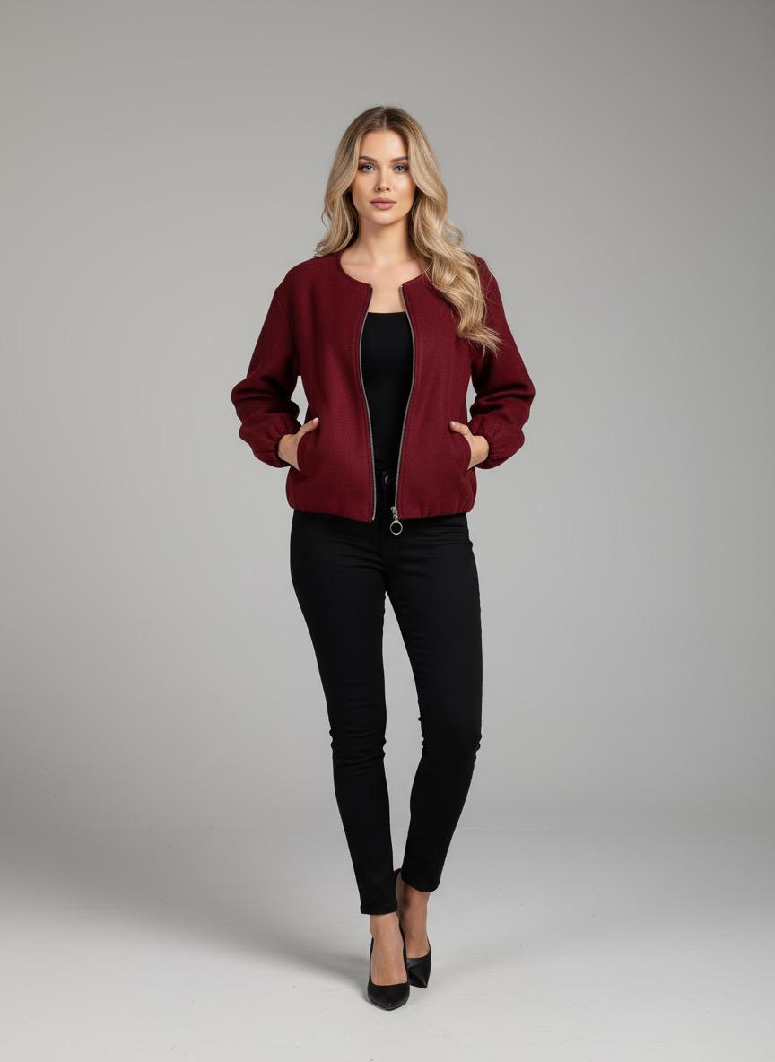 Women's Burgundy Bomber Jacket
