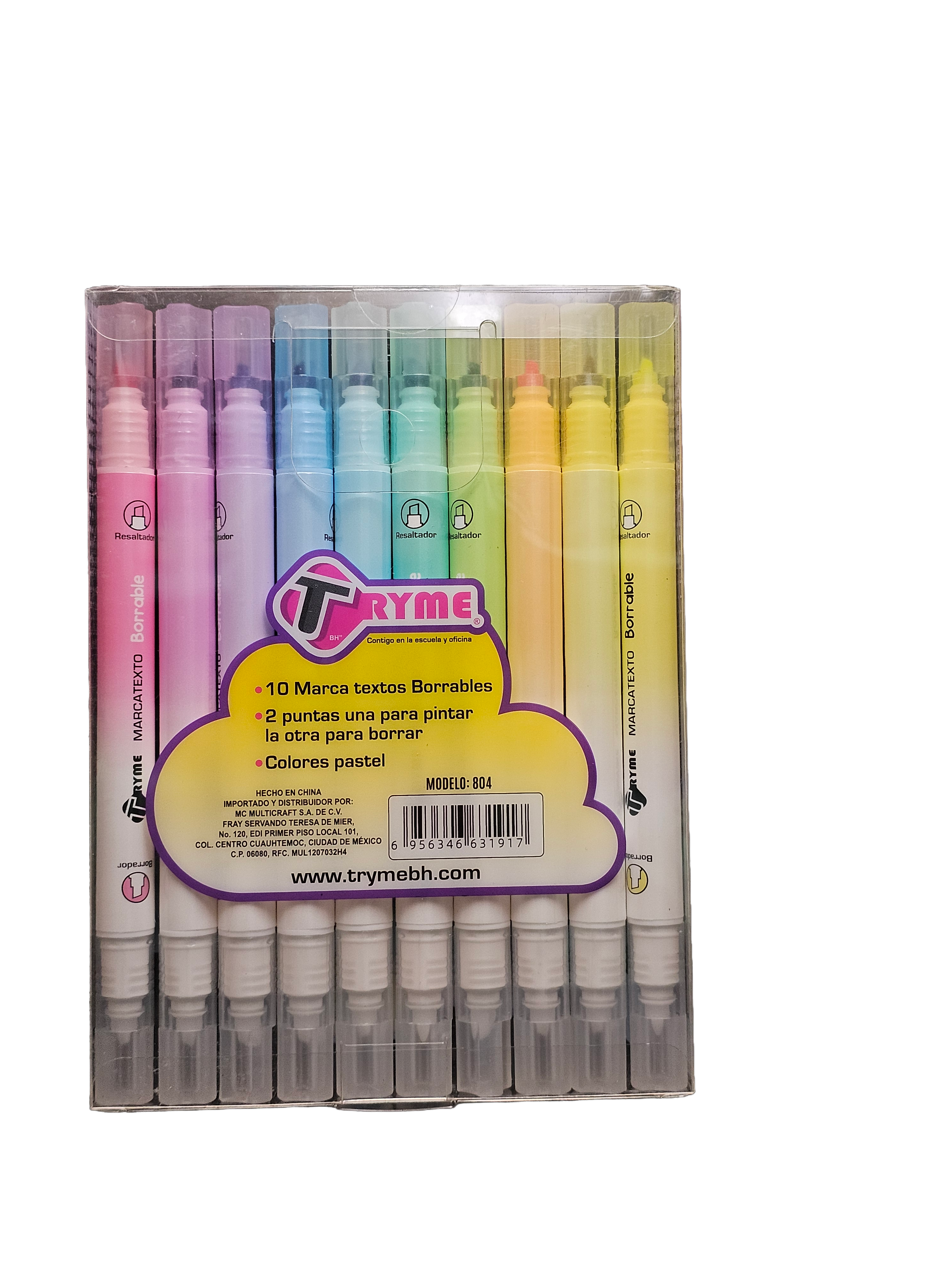 Marcatextos Borrables Tryme 10 piezas