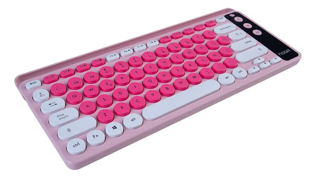 Teclado Noga Receptor Bluetooth C/soporte Celular Q30 Rosa Rosa Español
