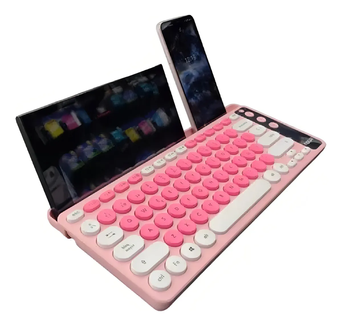 Teclado Noga Receptor Bluetooth C/soporte Celular Q30 Rosa Rosa Español