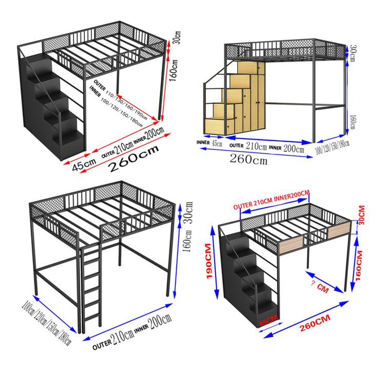 Customized Metal Loft Bed With Staircase Storage