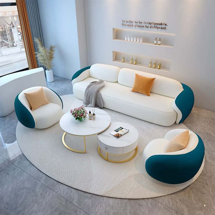 White and Teal Living Room Sofa Set