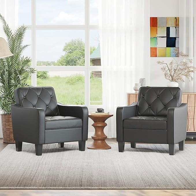 Modern Black Faux Leather Armchair