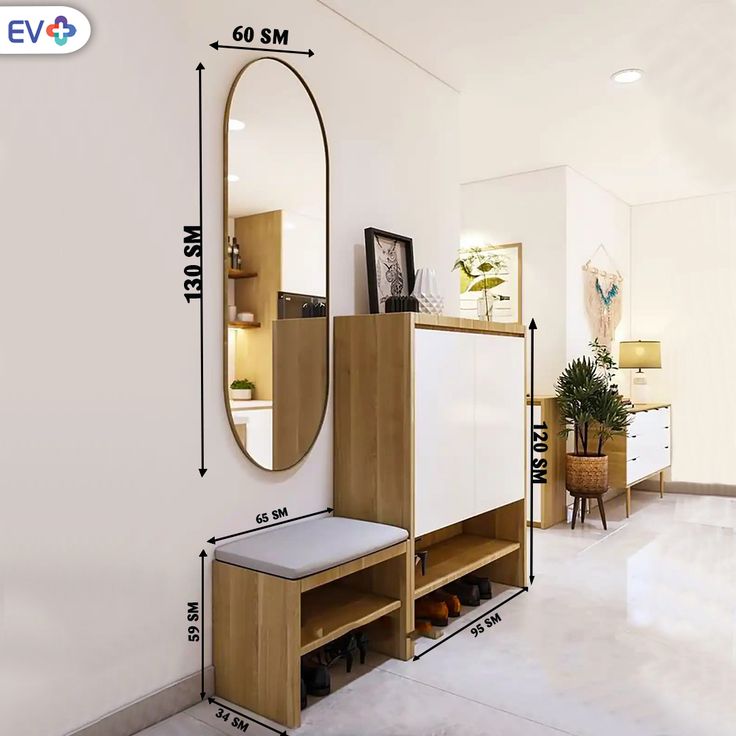 Wooden Mirror Entryway Shoe Organizer