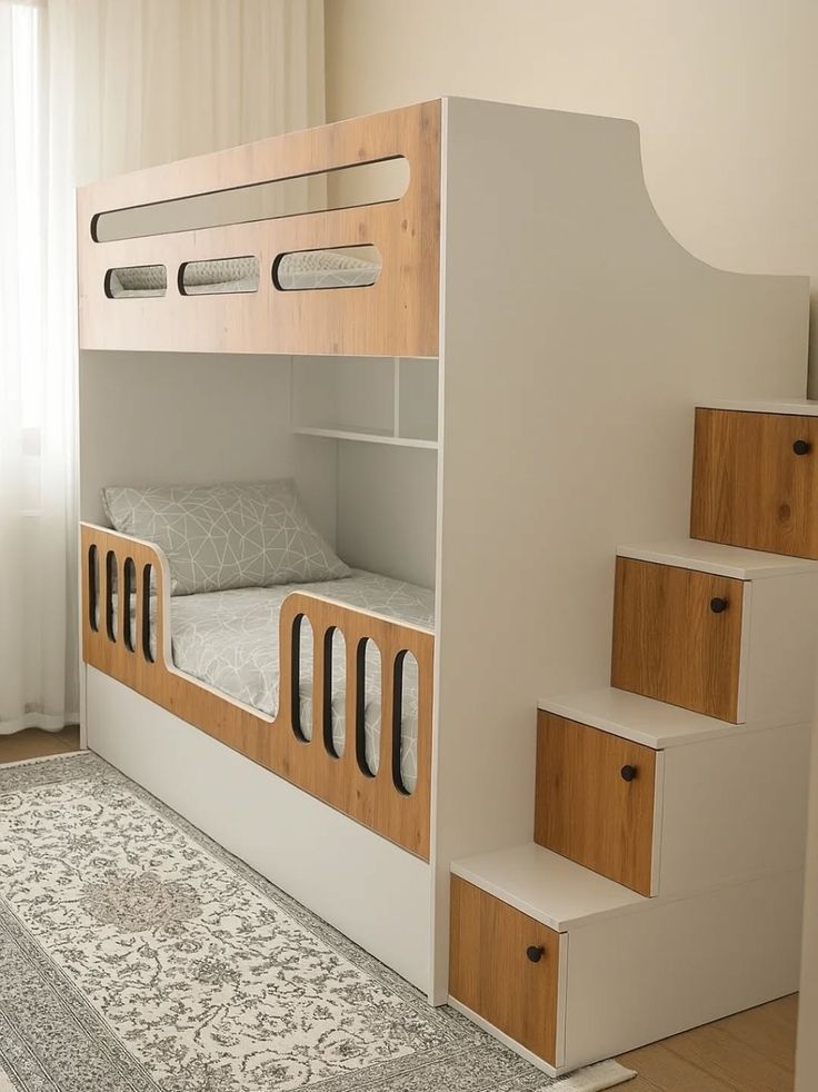Modern Bunk Bed with Storage Steps