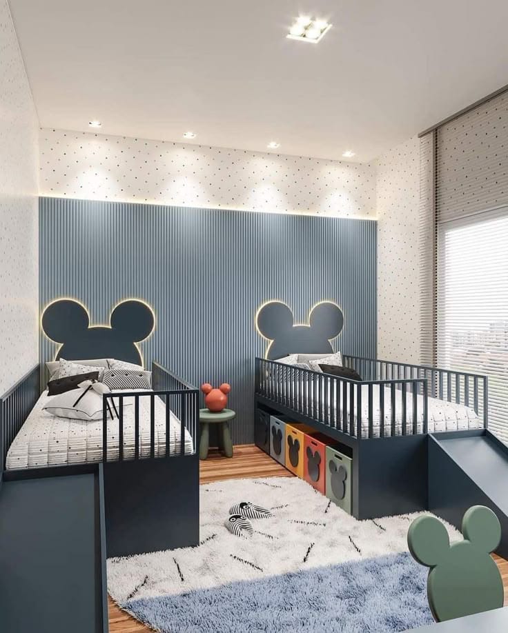 Kids Twin Bed with Mouse Ears Headboard