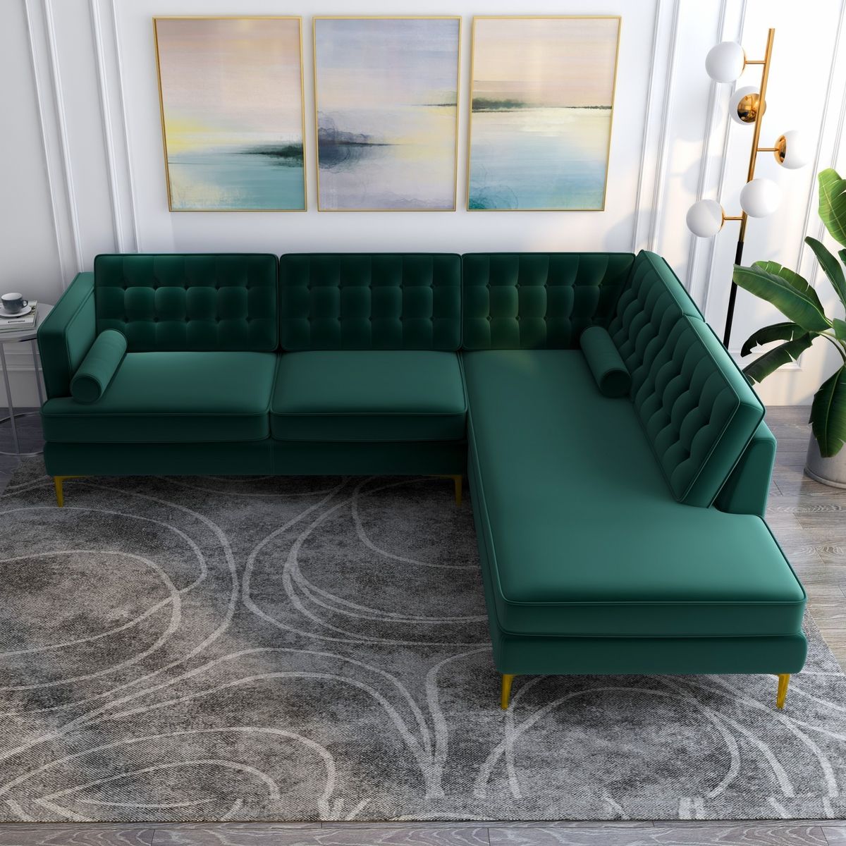 Luxe Velvet Sectional L Shape Sofa- 103