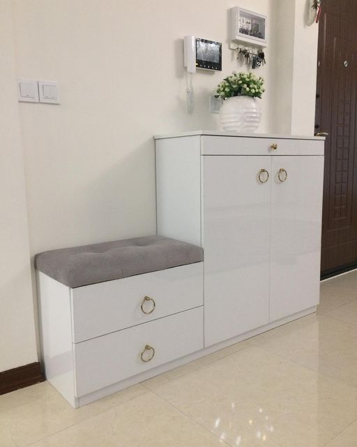Modern White Entryway Storage Cabinet