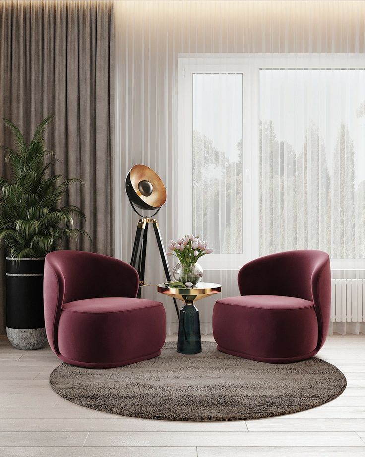 Modern Burgundy Velvet Armchairs