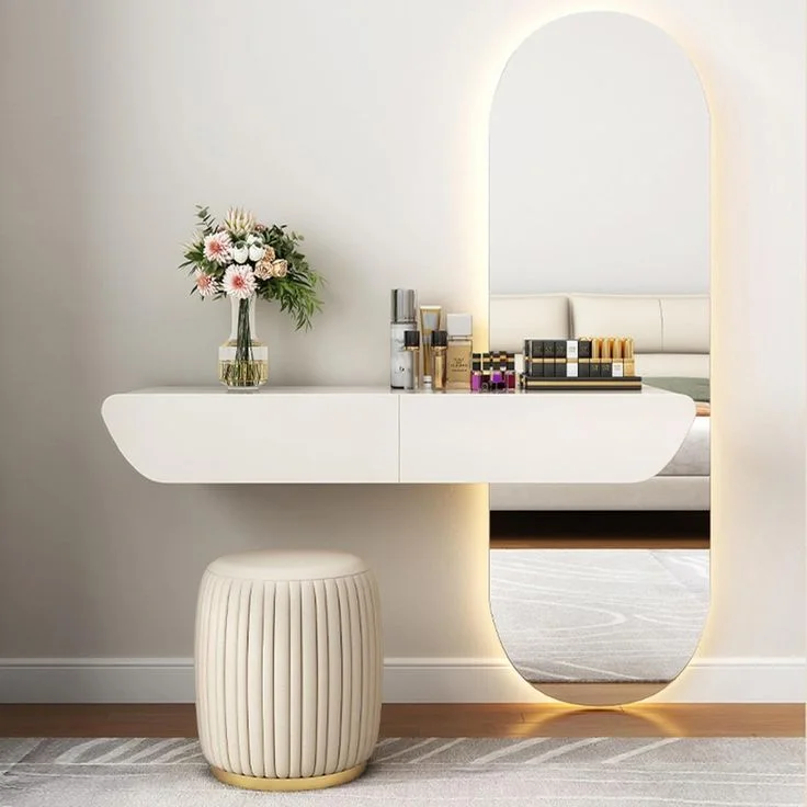 Modern Vanity Table with Mirror and Stool
