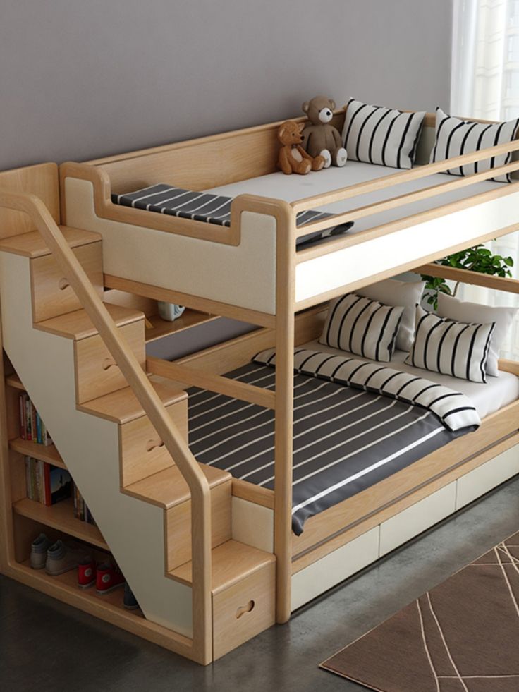 Modern wooden bunk bed