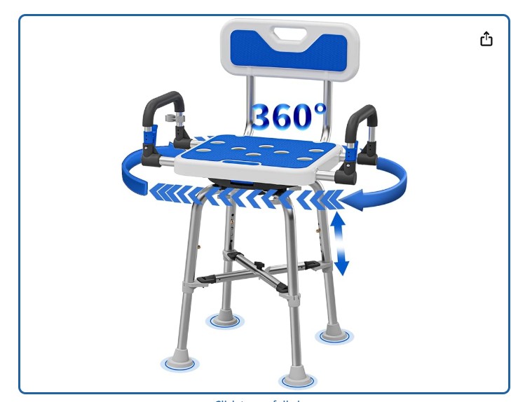 Swive Shower Chair with Arms and Back Heavy Duty 500 lbs for Seniors Elderly Disabled or Bariatric Adults Bench Seat for Inside Shower Stall and Bathroom Bath Tub Seats Adjustable Stool