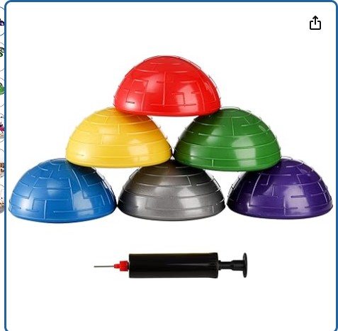 Fasmov 6 Pack Balance Pod, Balance Trainer Dots for Squat Touch Downs, Core Body Balancing, Inflatable Stepping Pads, 1 Hand Pump