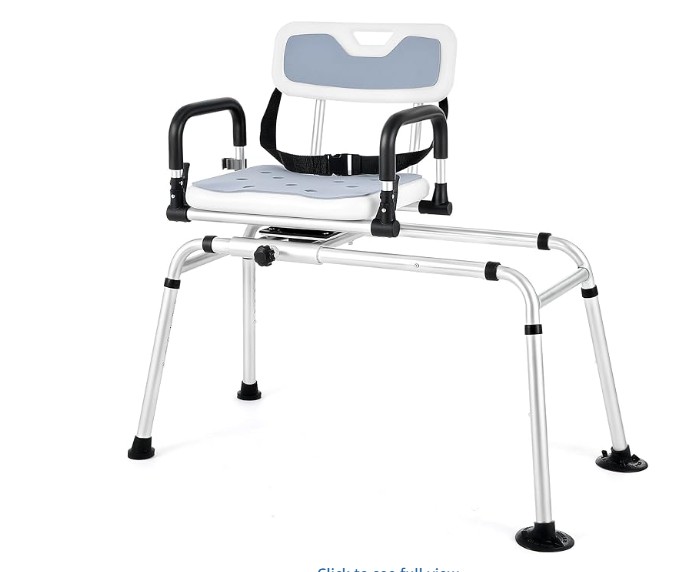CO-Z Sliding Shower Chair with 360° Swivel Seat, 12-Level Tub Transfer Bench with Pivoting Arms for Elderly & Disabled, Bathtub Chair with 330 lb. Weight Capacity Drainage Holes Safety Belt