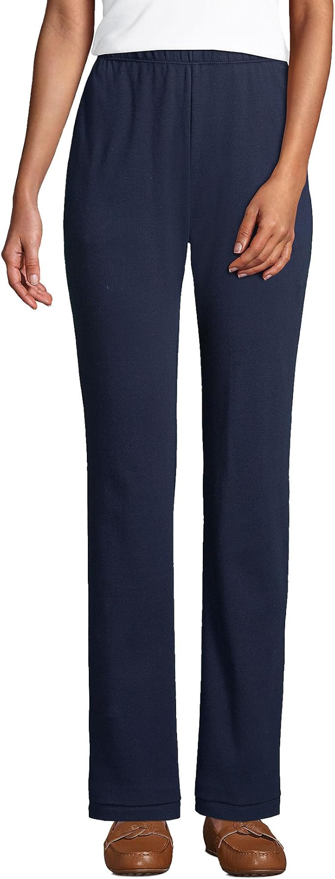 Lands' End Women's Relaxed Fit Sport Knit High Rise Pants - Soft Cotton Pull-On with Elastic Waist