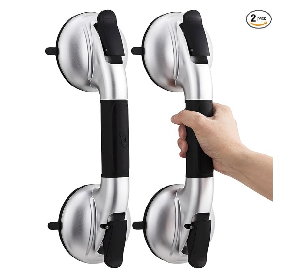 TAILI Grab Bars for Bathtubs and Showers,2 Pack Shower Handles for Elderly Suction,Maximum 330lbs,Shower Grab Bar with Upgraded Rubber Suction Cups, Safety Grip for Senior, No Drilling Removable,Black