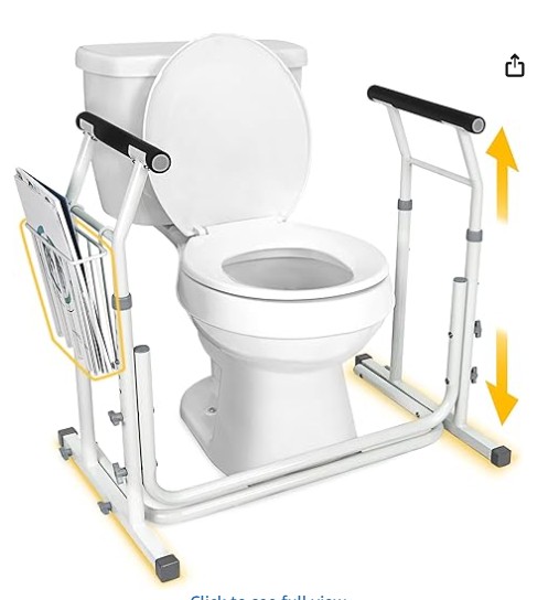 FSA/HSA Eligible, Vaunn Medical Bathroom Patented Height Adjustable Height Toilet Rail Grab Bar and Commode Safety Frame Handle