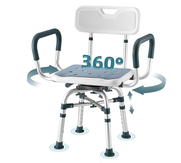 Swivel Shower Chair with Arms and Back, 500 lbs Heavy Duty Shower Seat for Inside Shower Stall and Bathtub, Height Adjustable Safety Bath Seat for Elderly, Adults, Handicap and Disabled