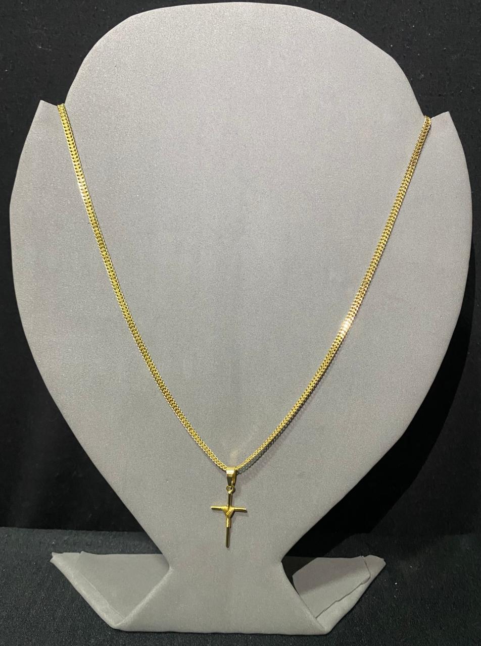 Corrente Union 3mm Ouro 18k + Pingente especial Cruz amarrada