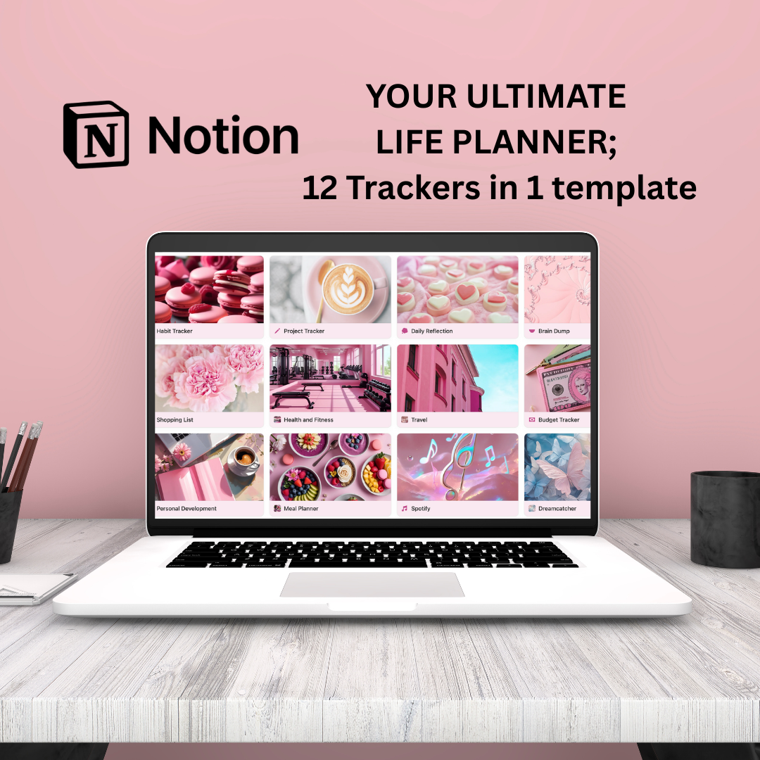 The Ultimate Life Planner // Productivity Notion Planner // Girl Boss Theme // 12 trackers in 1 template